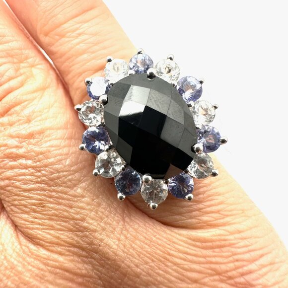 Purple Clear Black Multi-Gemstone Statement Ring Sterling Silver Size 6 - Picture 5 of 5